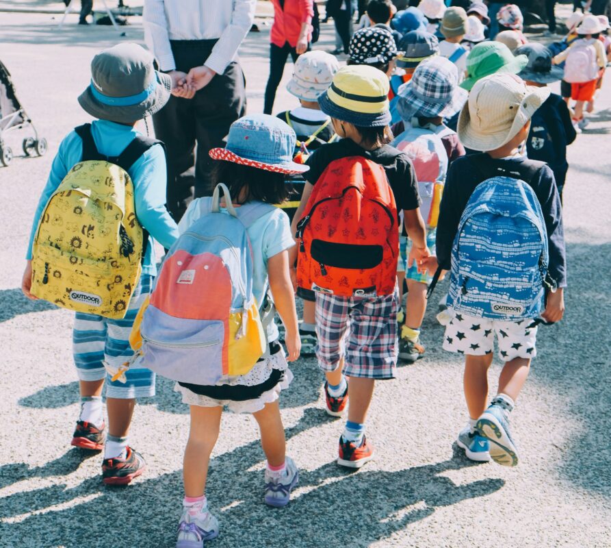 School kids walking in Amsterdam